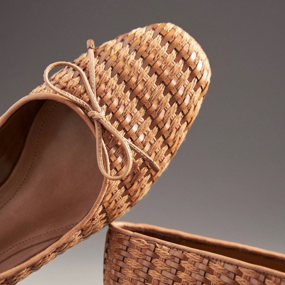$128 SCHUTZ Arissa Brown Leather Straw Woven Tie Slip-on Ballet Flats Size 9.5B - Picture 3 of 12